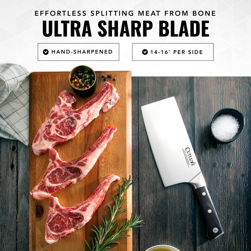 Cutluxe Cleaver Knife - 7" Meat Cleaver, Butcher Knife for Meat Cutting â€“ German Steel Blade, Full Tang, Ergonomic Handle Design â€“ Artisan Series - Image 3